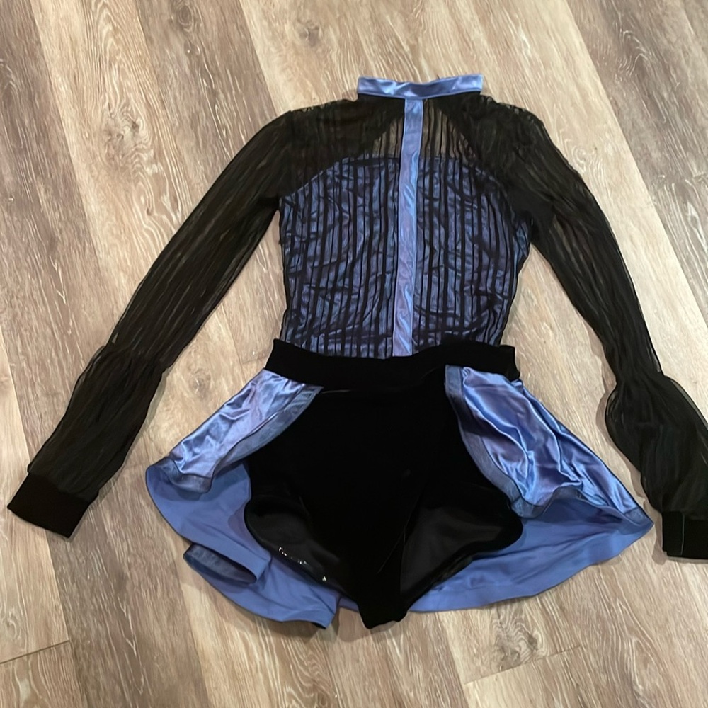 10th House black velvet with slate blue satin half skirt dance costume